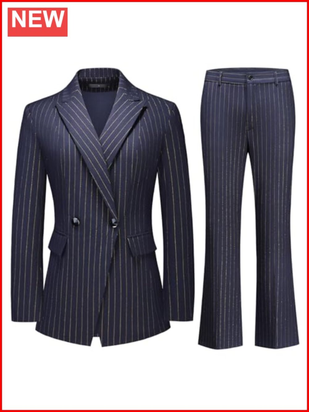 Women's Striped Pantsuit Set Double Breasted Blazer Bootcut Trousers